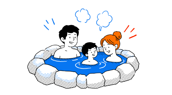 温泉でくつろぐ人たちのイラスト