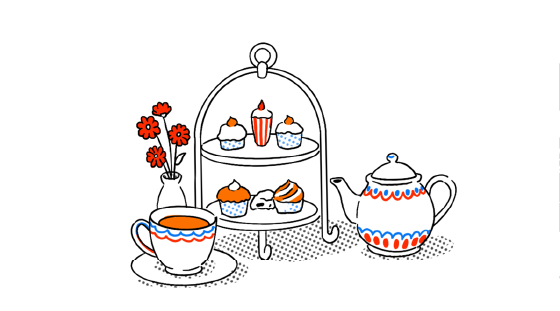 紅茶とスイーツのティーセットのイラスト