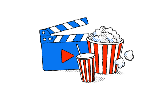 映画のカチンコとポップコーンのイラスト