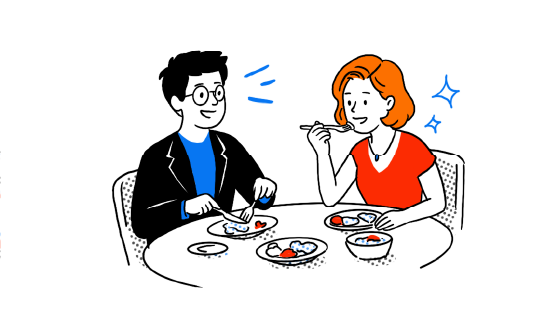 食事を楽しむ2人のイラスト